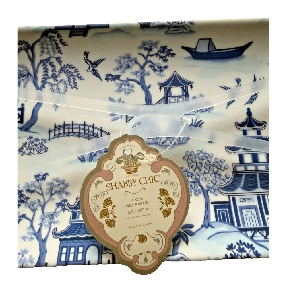 Shabby Chic Chinoiserie Blue Willow Appetizer Plates Melamine 8 x 5